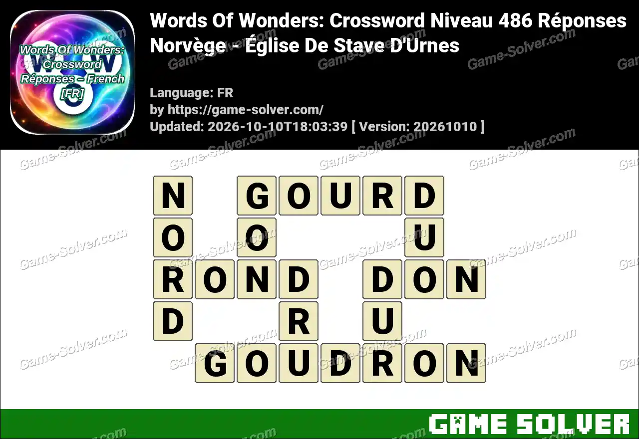 Words Of Wonders: Crossword Niveau 486 Réponses – Norvège – Église De Stave D’Urnes